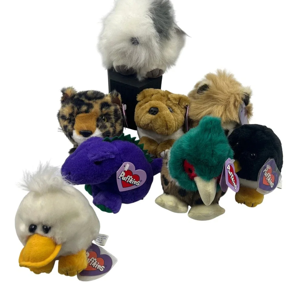 Vintage SWIBCO Puffkins Plush Lot of 8 Assorted Animals Birds with Tags 1990s